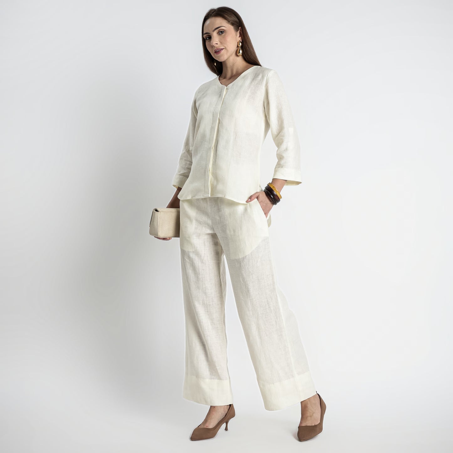 Gadot – Premium Concealed Placket Linen Shirt – Ivory