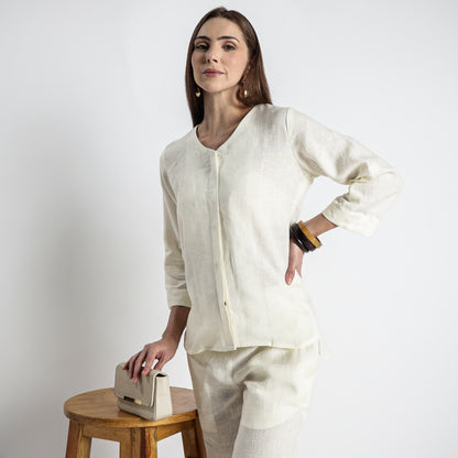 Gadot – Premium Concealed Placket Linen Shirt – Ivory