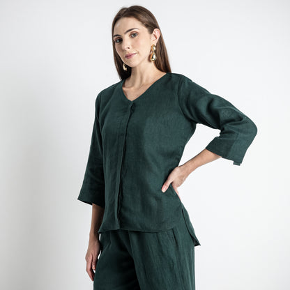 Gadot – Premium Concealed Placket Linen Shirt – Heron