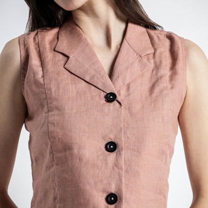 Laura – Tailored Notch Lapel Linen Vest Top – Clay