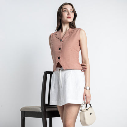 Laura – Tailored Notch Lapel Linen Vest Top – Clay
