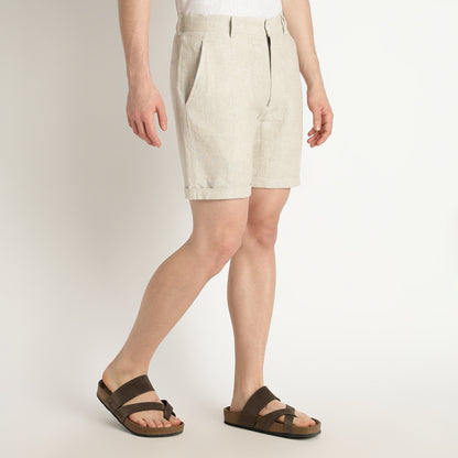Bangkok – Premium Pleated Linen Shorts – Sand
