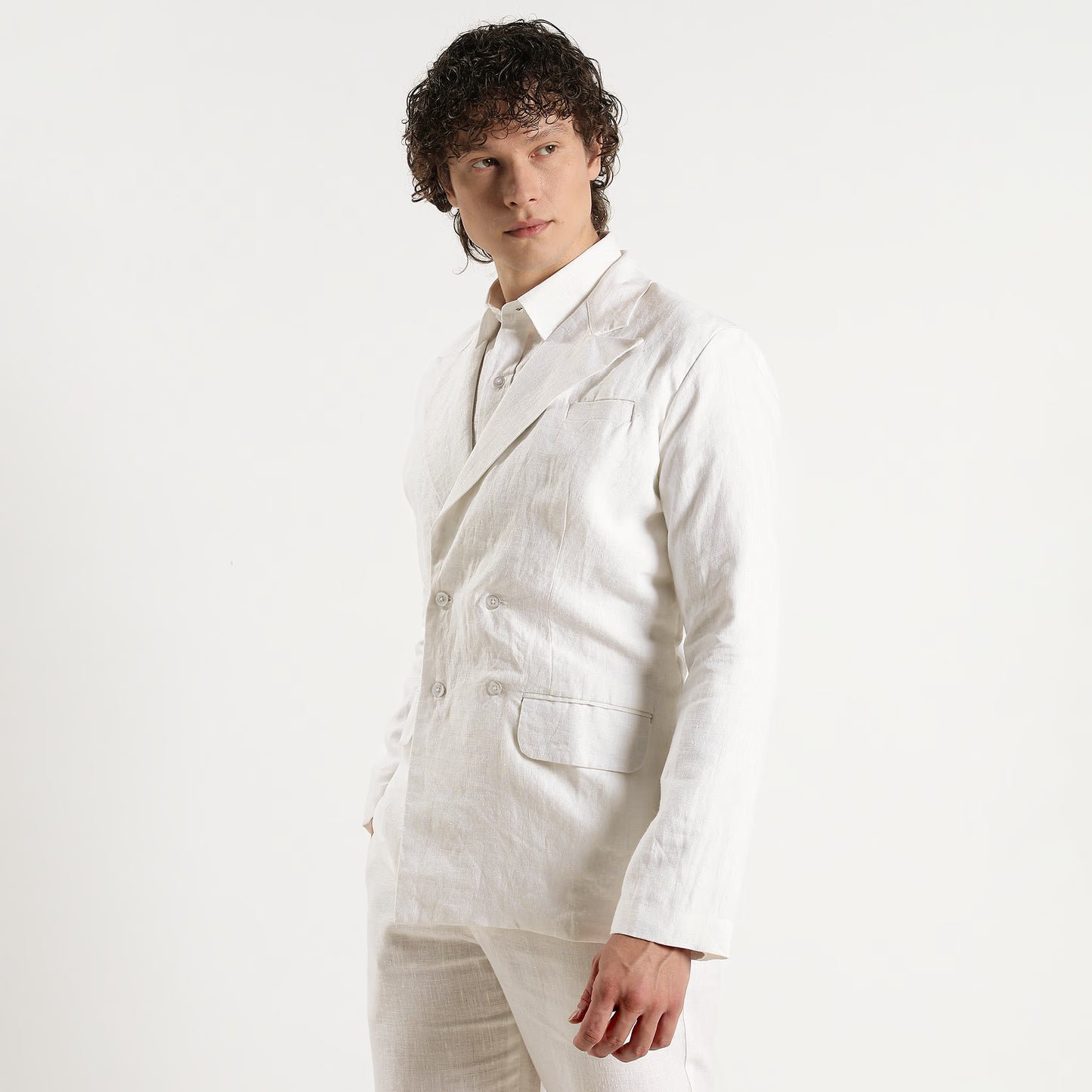 Valen – Luxury Double-Breasted 25 Lea Pure Linen Blazer – Blanc