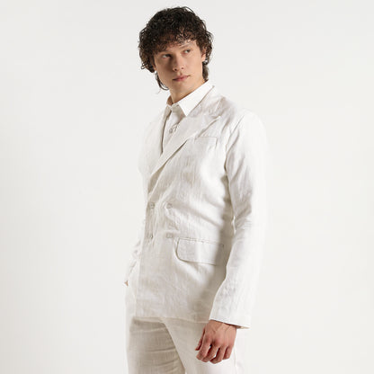 Valen – Luxury Double-Breasted 25 Lea Pure Linen Blazer – Blanc