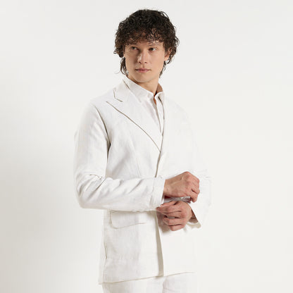 Valen – Luxury Double-Breasted 25 Lea Pure Linen Blazer – Blanc