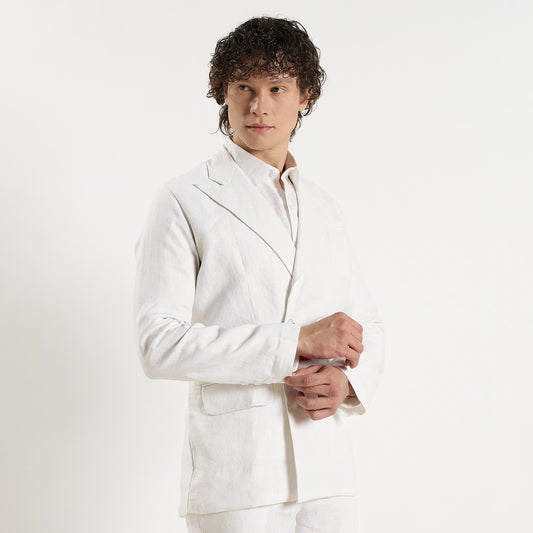 Valen – Luxury Double-Breasted 25 Lea Pure Linen Blazer – Blanc