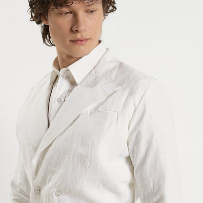 Valen – Luxury Double-Breasted 25 Lea Pure Linen Blazer – Blanc