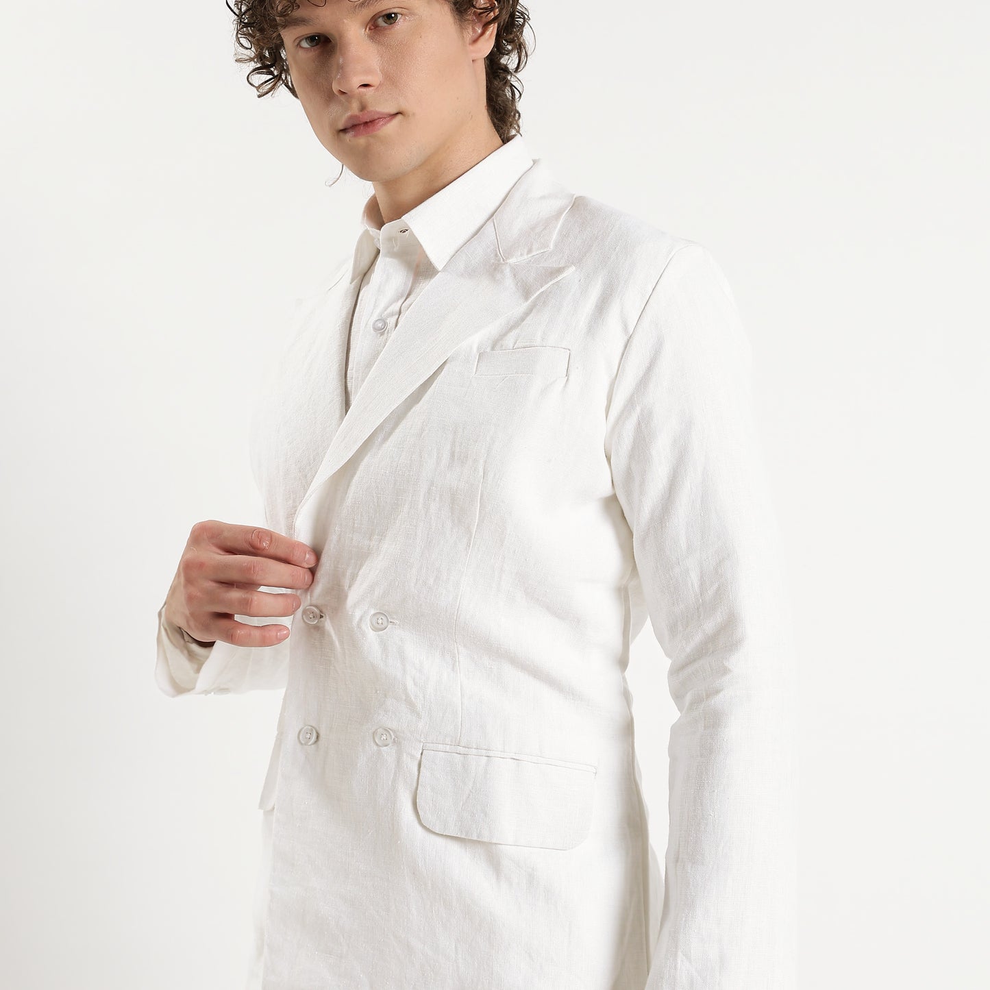 Valen – Luxury Double-Breasted 25 Lea Pure Linen Blazer – Blanc