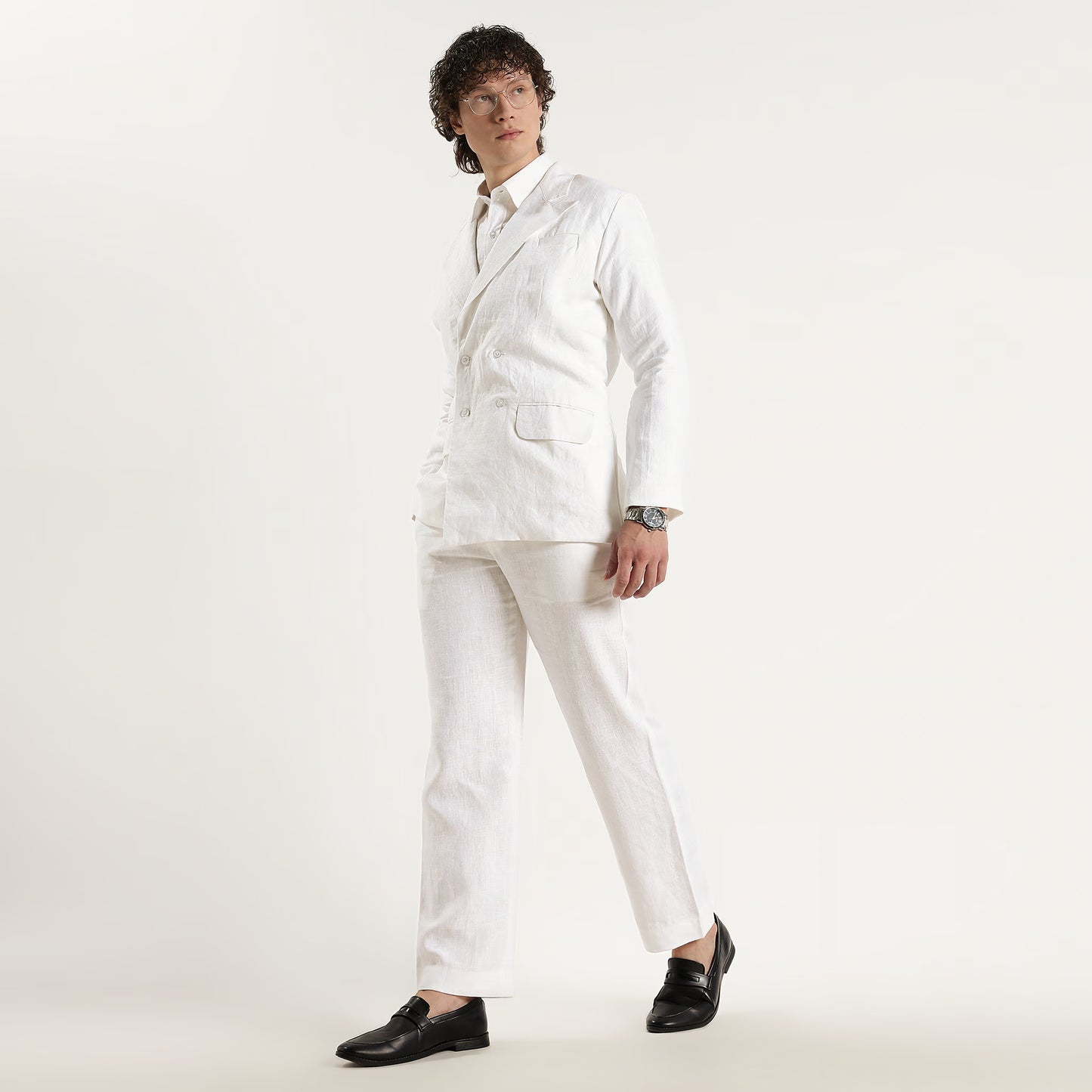 Valen – Luxury Double-Breasted 25 Lea Pure Linen Blazer – Blanc