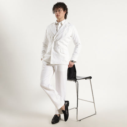 Valen – Luxury Double-Breasted 25 Lea Pure Linen Blazer – Blanc