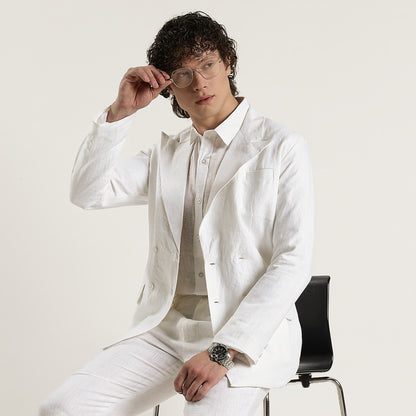 Valen – Luxury Double-Breasted 25 Lea Pure Linen Blazer – Blanc