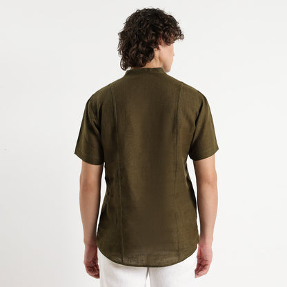 Tovi – Premium Linen V-Neck T-Shirt – Dark Olive