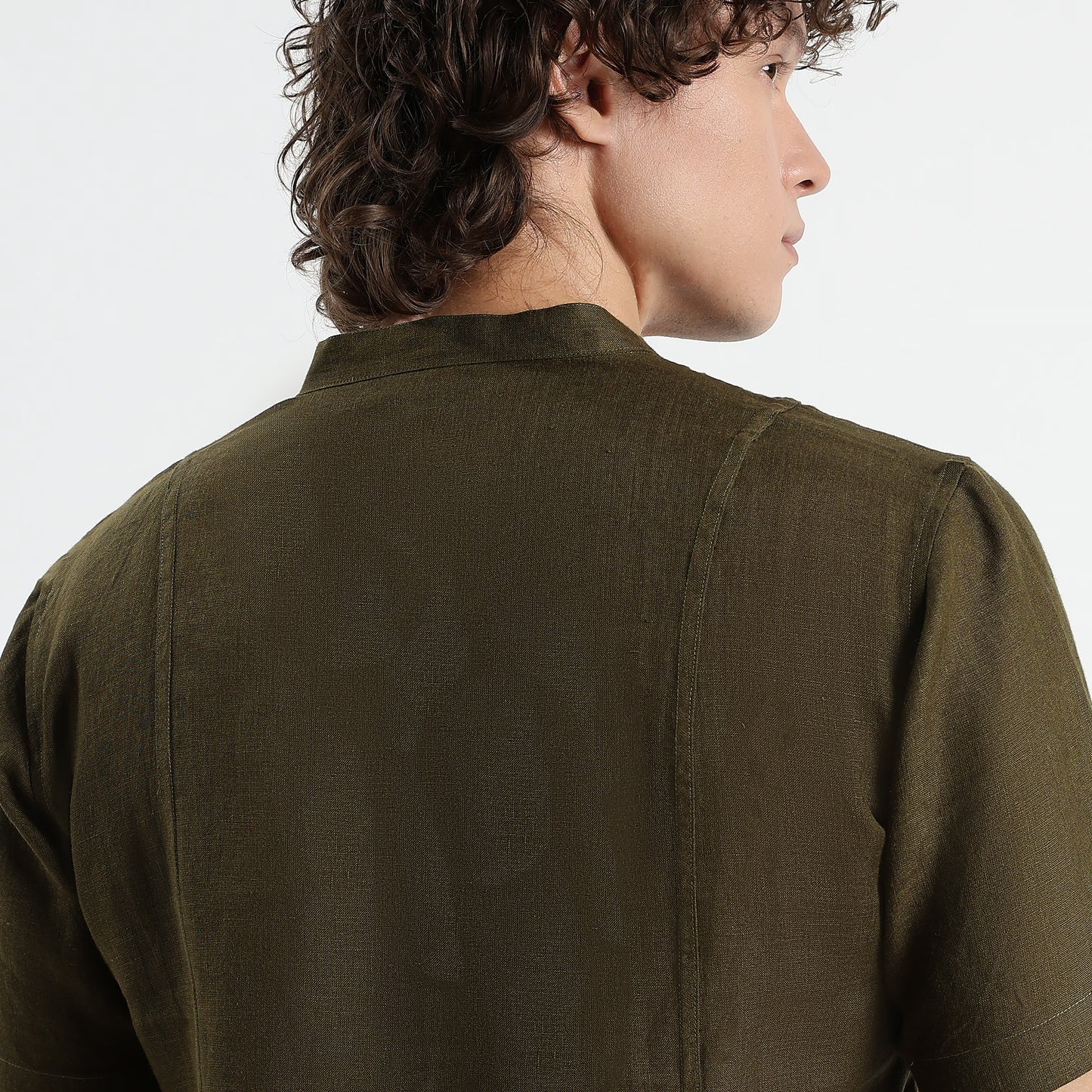 Tovi – Premium Linen V-Neck T-Shirt – Dark Olive