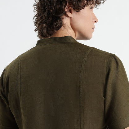 Tovi – Premium Linen V-Neck T-Shirt – Dark Olive