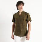 Tovi – Premium Linen V-Neck T-Shirt – Dark Olive
