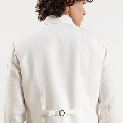 Rico – Luxury Tailored 25 Lea Pure Linen Waistcoat – Blanc