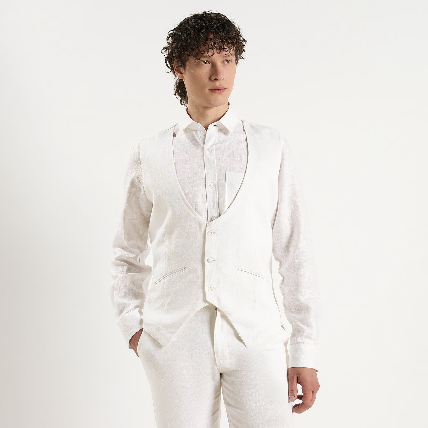 Rico – Luxury Tailored 25 Lea Pure Linen Waistcoat – Blanc