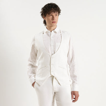 Rico – Luxury Tailored 25 Lea Pure Linen Waistcoat – Blanc