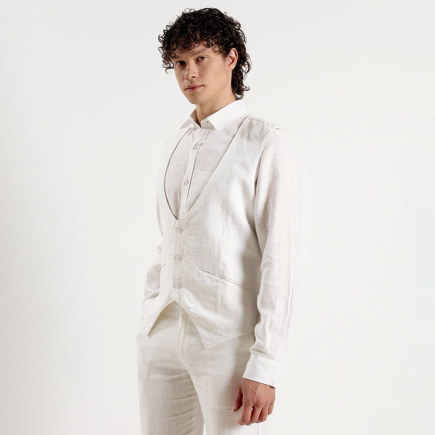 Rico – Luxury Tailored 25 Lea Pure Linen Waistcoat – Blanc