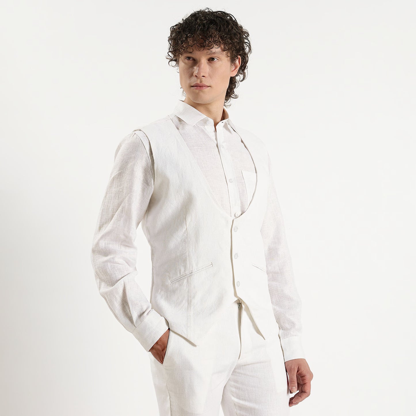 Rico – Luxury Tailored 25 Lea Pure Linen Waistcoat – Blanc