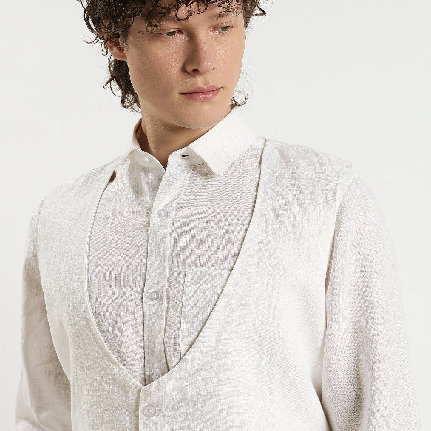 Rico – Luxury Tailored 25 Lea Pure Linen Waistcoat – Blanc