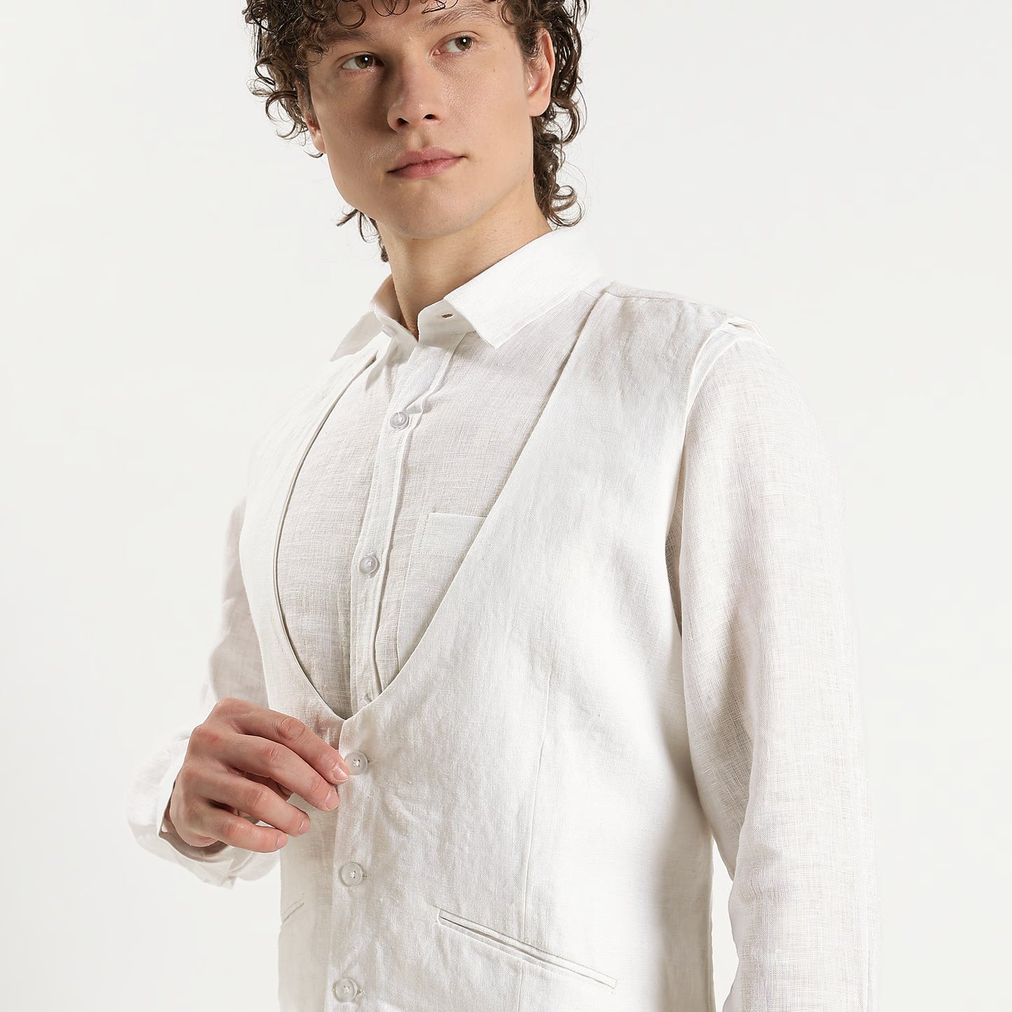 Rico – Luxury Tailored 25 Lea Pure Linen Waistcoat – Blanc