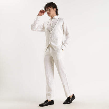 Rico – Luxury Tailored 25 Lea Pure Linen Waistcoat – Blanc