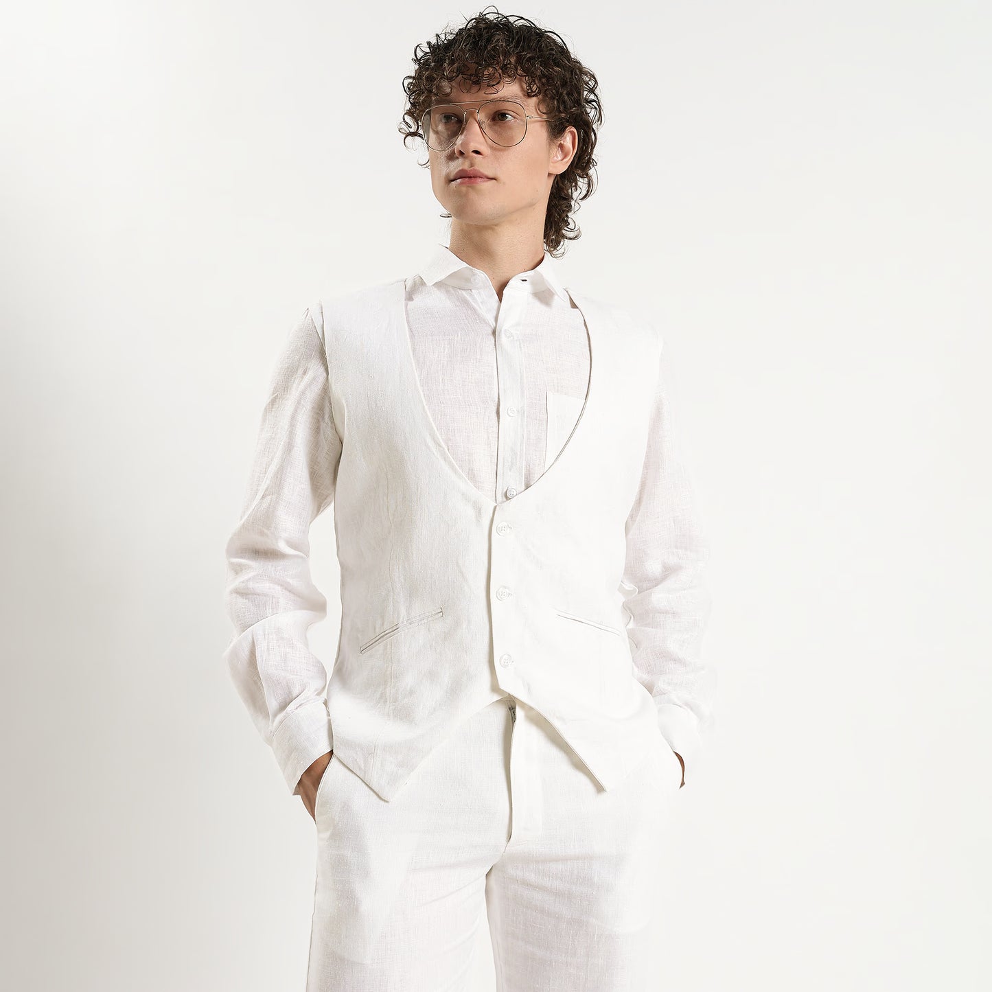 Rico – Luxury Tailored 25 Lea Pure Linen Waistcoat – Blanc