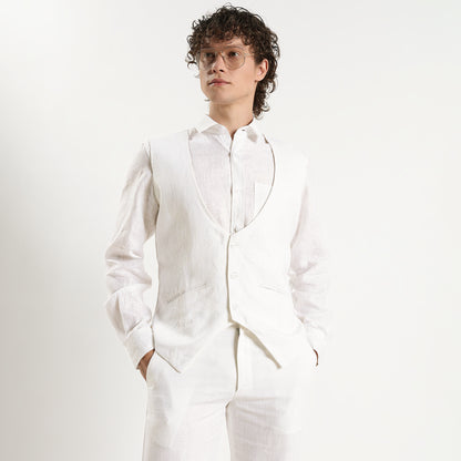 Rico – Luxury Tailored 25 Lea Pure Linen Waistcoat – Blanc