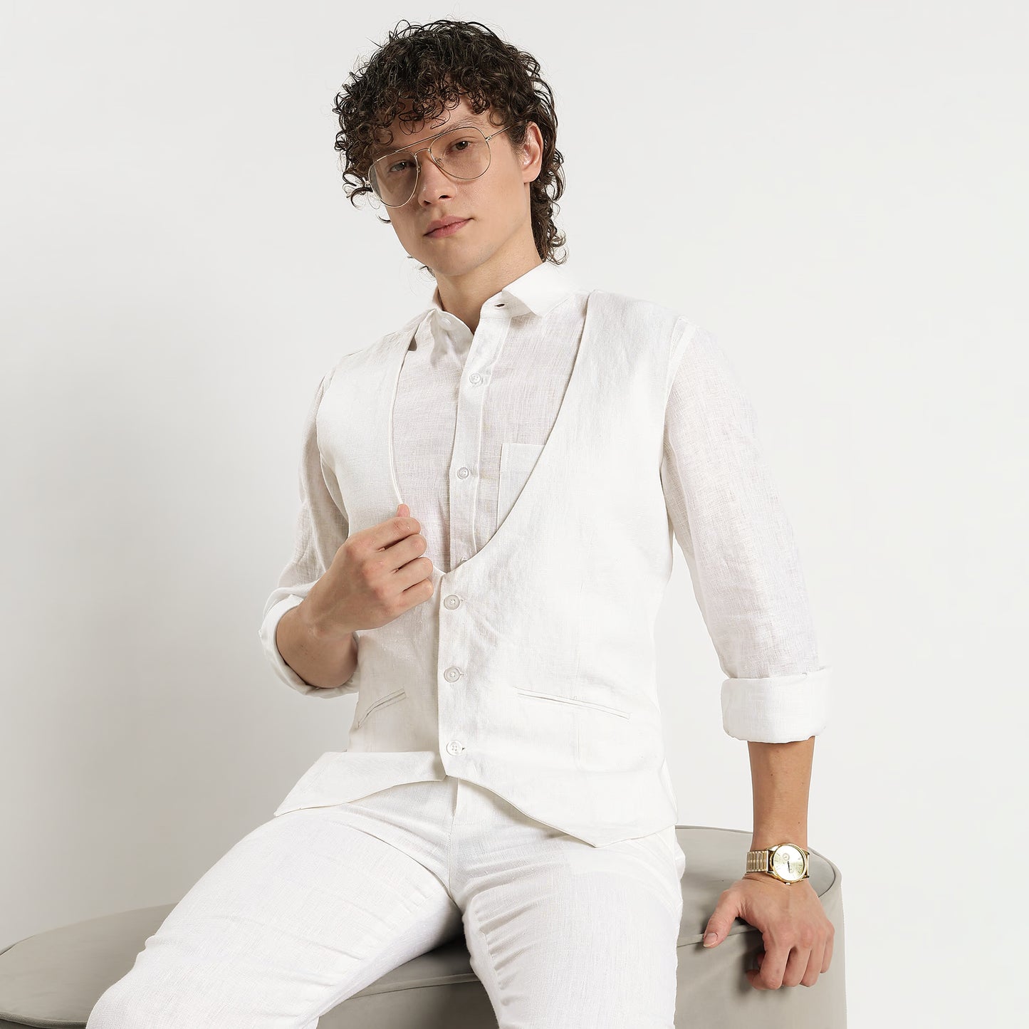 Rico – Luxury Tailored 25 Lea Pure Linen Waistcoat – Blanc