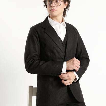 Nero – Premium 25 Lea Linen Tuxedo Blazer – Noiré