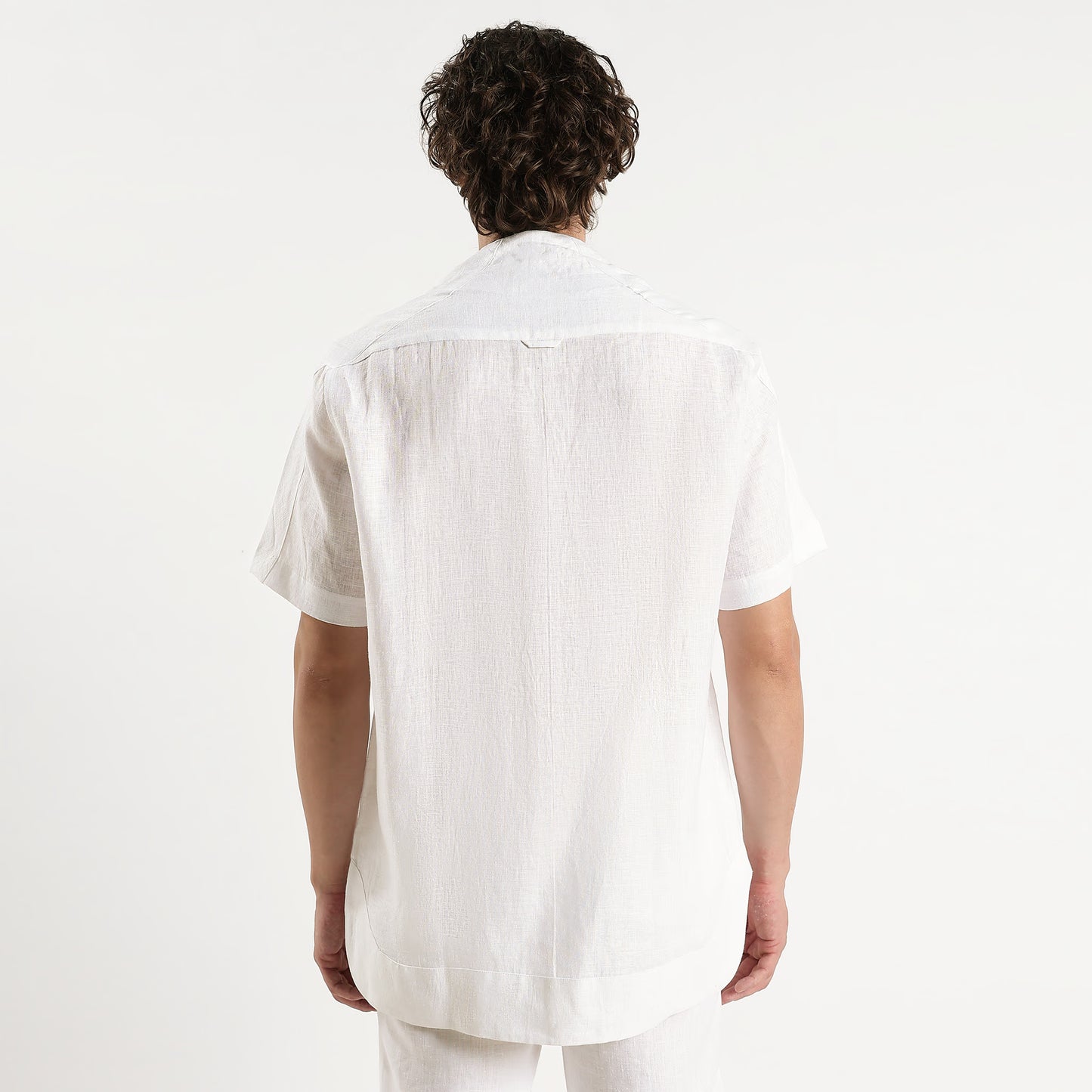 SAN – Premium Sculpted Stand Collar Linen Shirt – Blanc
