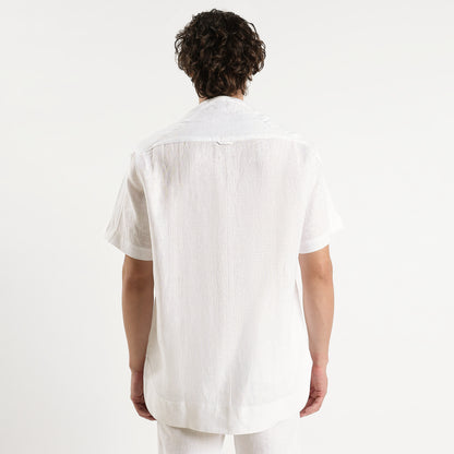 SAN – Premium Sculpted Stand Collar Linen Shirt – Blanc