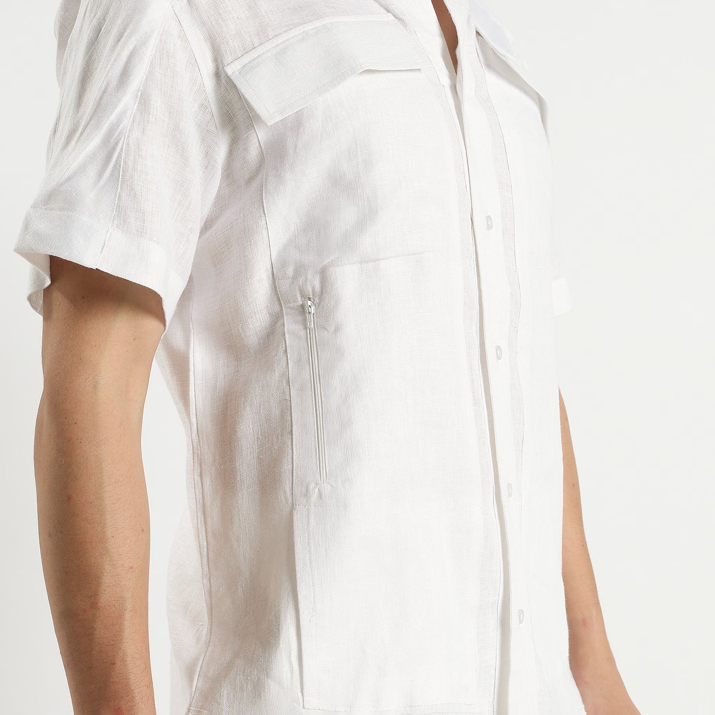 SAN – Premium Sculpted Stand Collar Linen Shirt – Blanc