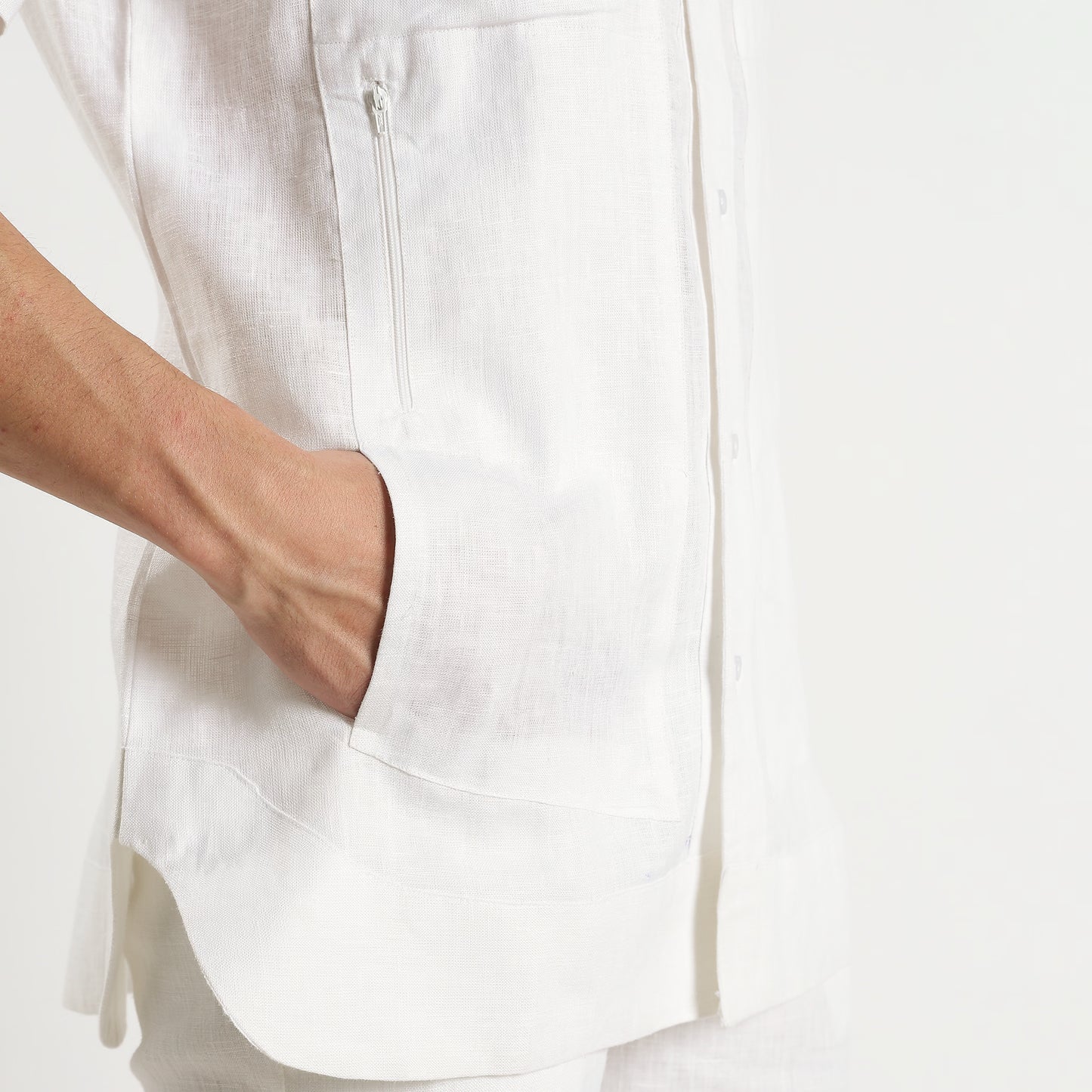 SAN – Premium Sculpted Stand Collar Linen Shirt – Blanc