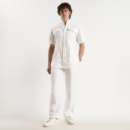 SAN – Premium Sculpted Stand Collar Linen Shirt – Blanc