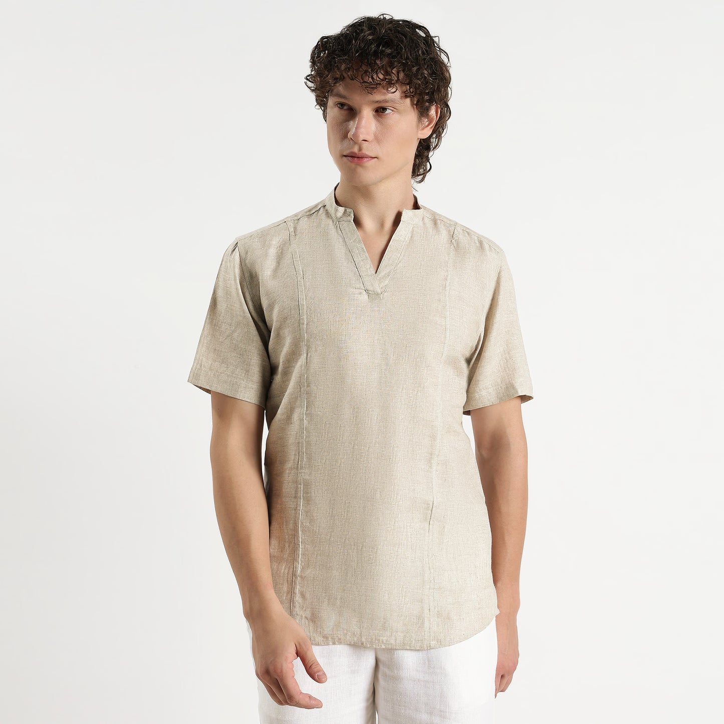 Tovi – Premium Linen V-Neck T-Shirt – Sand