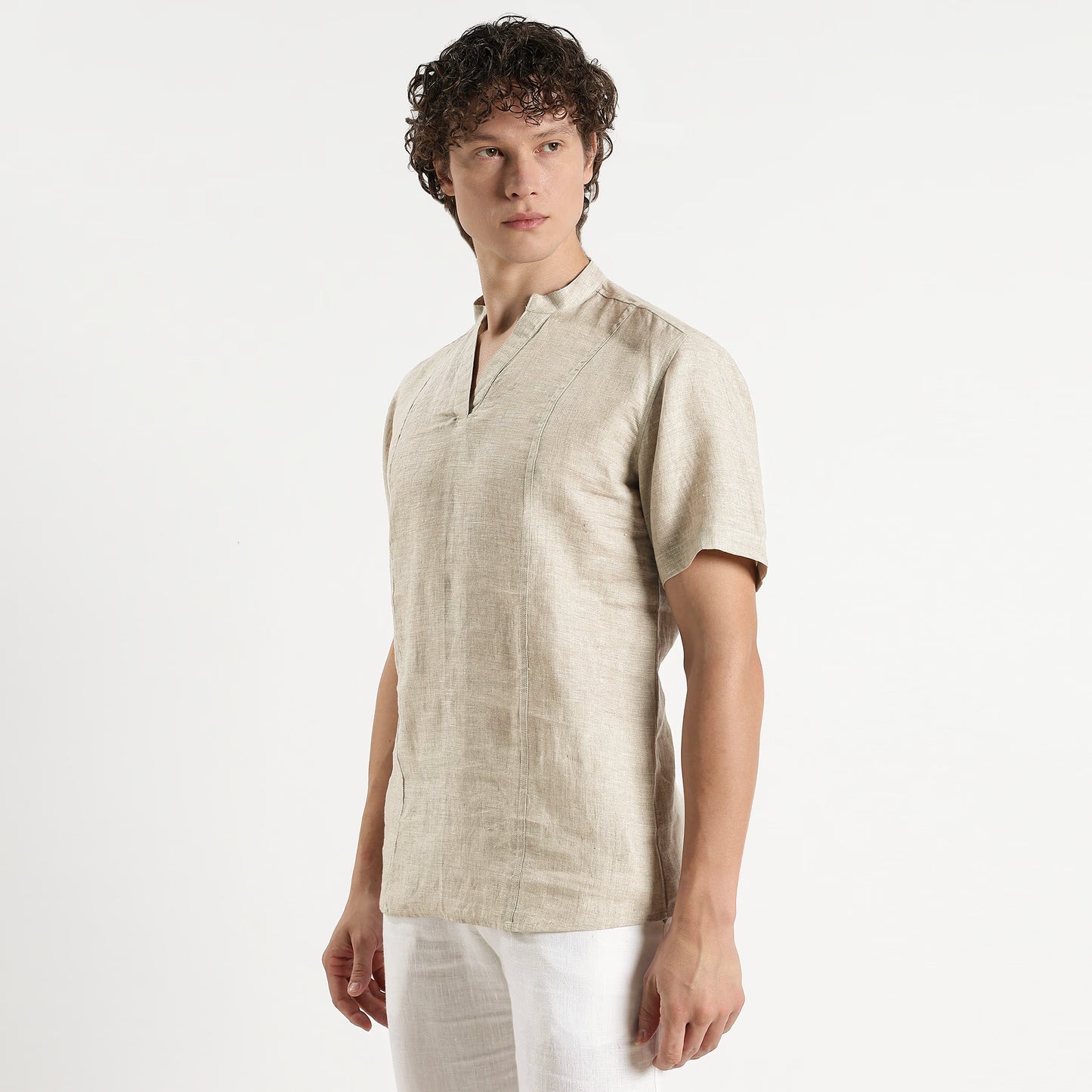Tovi – Premium Linen V-Neck T-Shirt – Sand