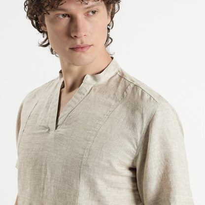 Tovi – Premium Linen V-Neck T-Shirt – Sand