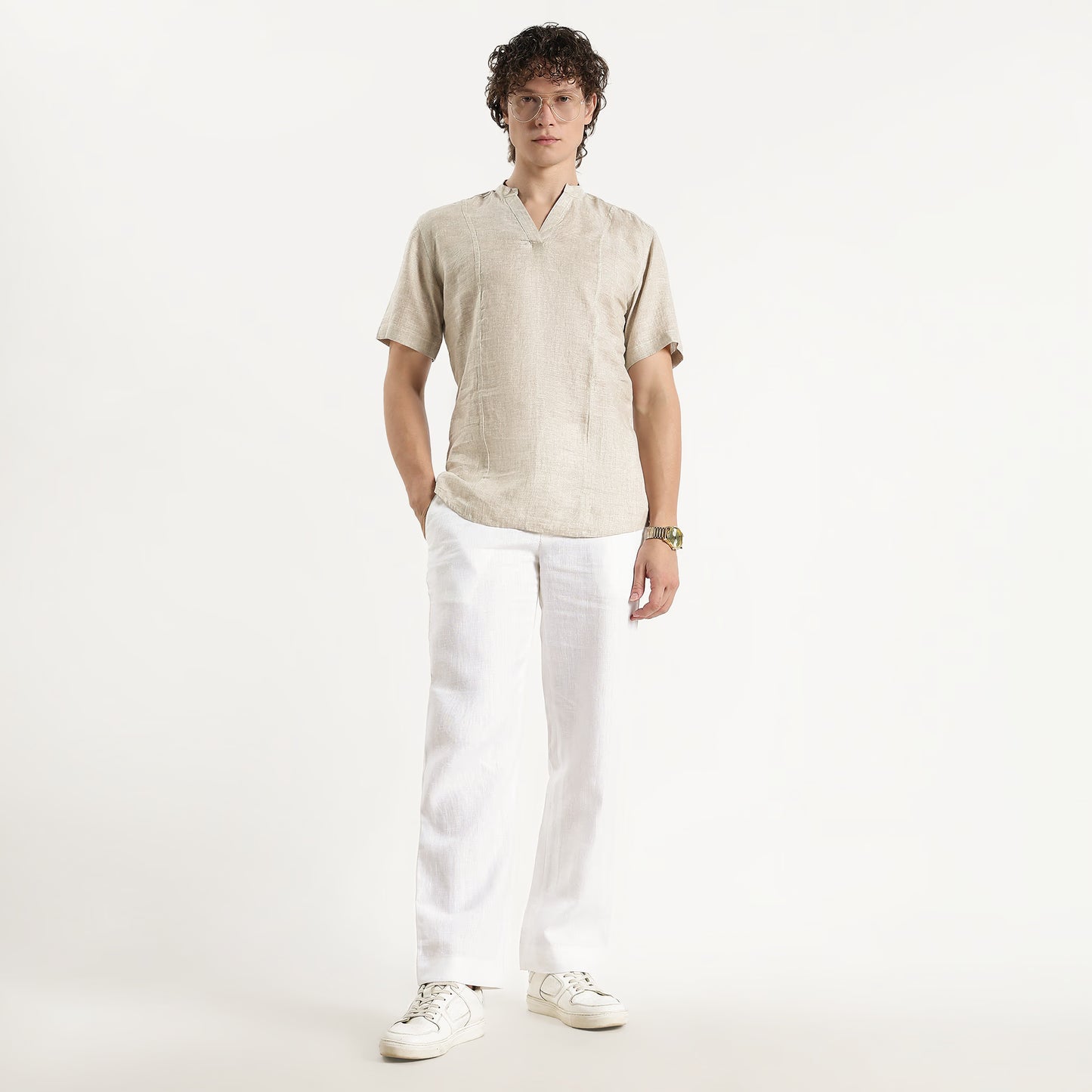 Tovi – Premium Linen V-Neck T-Shirt – Sand