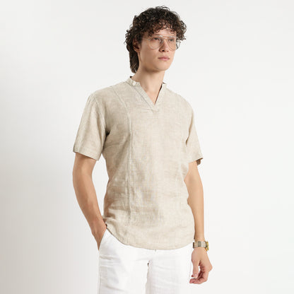 Tovi – Premium Linen V-Neck T-Shirt – Sand