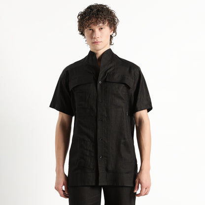 SAN – Premium Sculpted Stand Collar Linen Shirt – Noiré