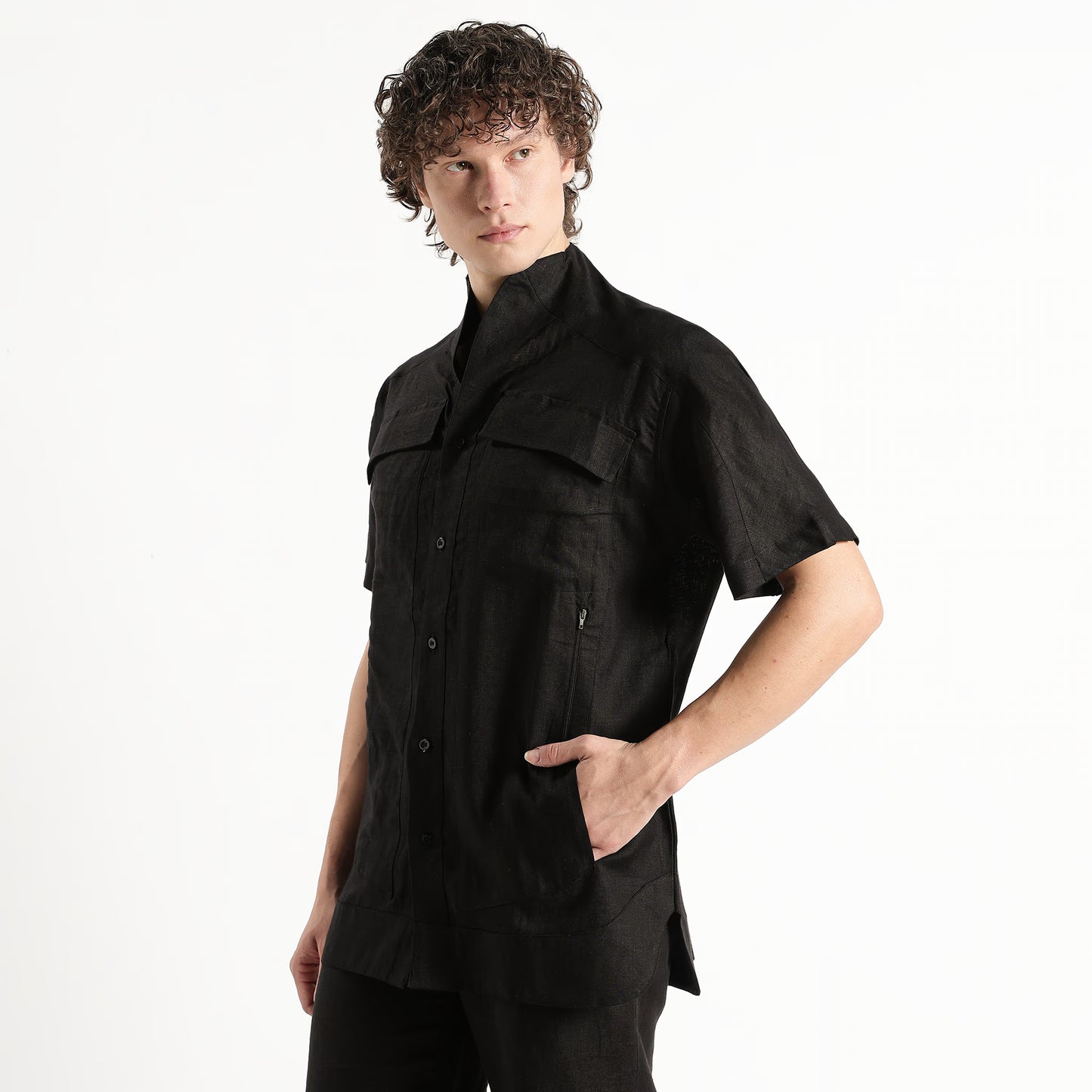 SAN – Premium Sculpted Stand Collar Linen Shirt – Noiré
