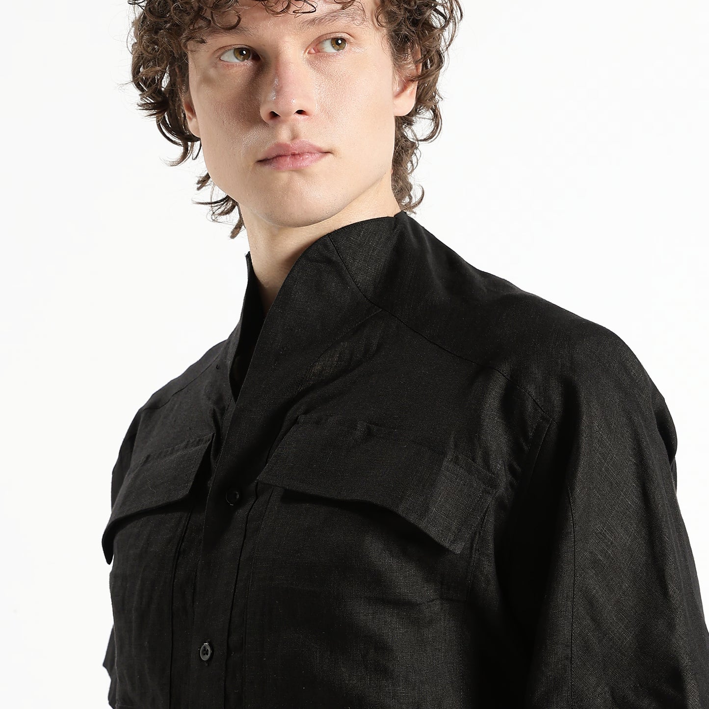 SAN – Premium Sculpted Stand Collar Linen Shirt – Noiré