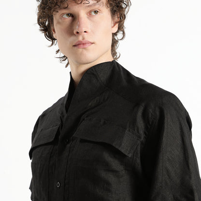 SAN – Premium Sculpted Stand Collar Linen Shirt – Noiré