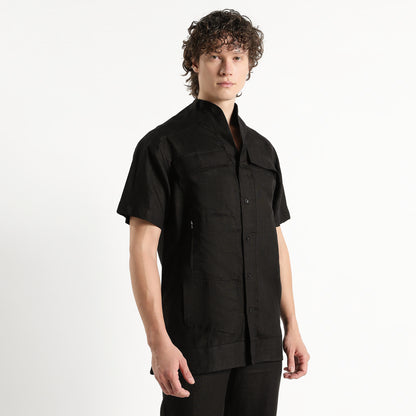 SAN – Premium Sculpted Stand Collar Linen Shirt – Noiré