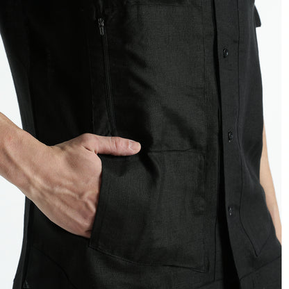 SAN – Premium Sculpted Stand Collar Linen Shirt – Noiré