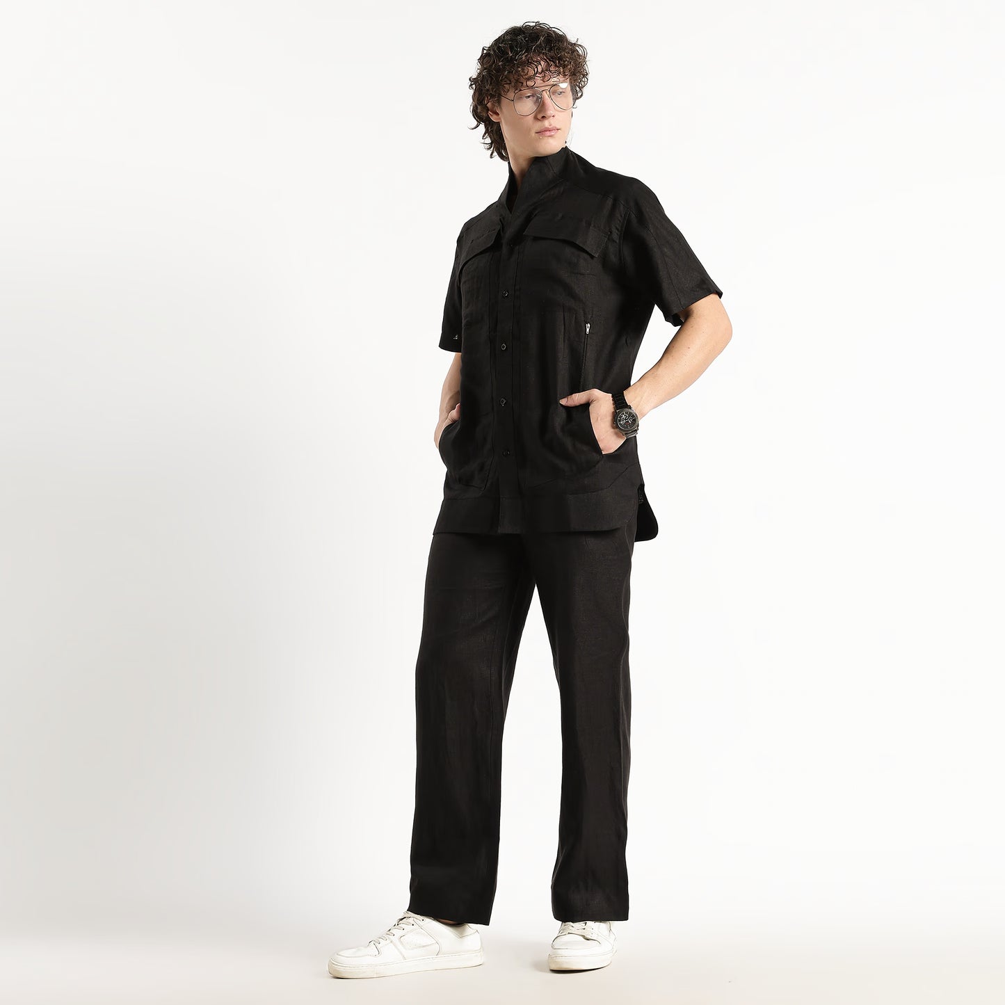 SAN – Premium Sculpted Stand Collar Linen Shirt – Noiré