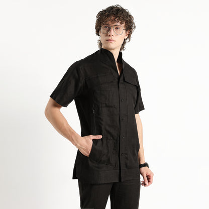 SAN – Premium Sculpted Stand Collar Linen Shirt – Noiré