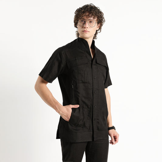 SAN – Premium Sculpted Stand Collar Linen Shirt – Noiré